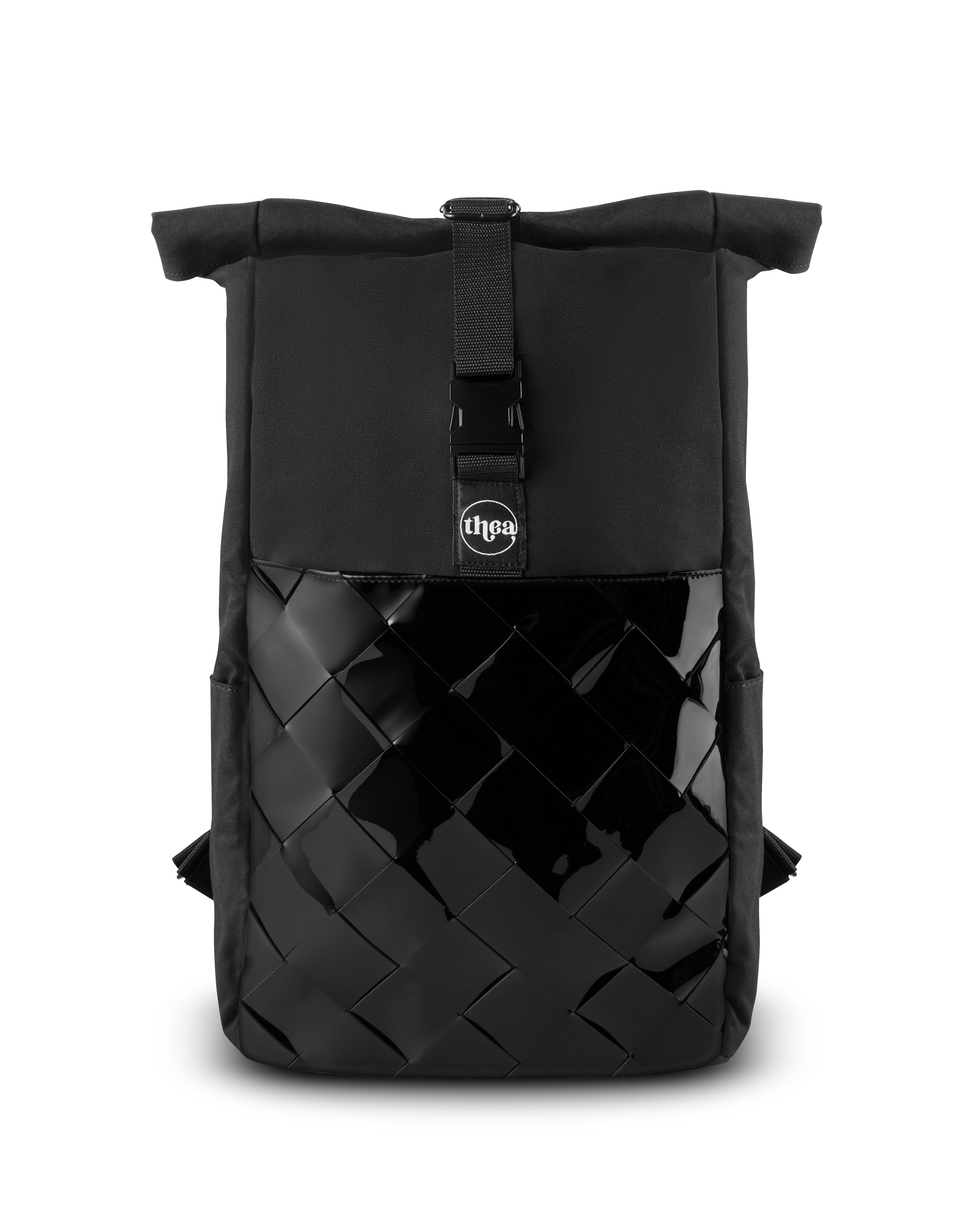 SUMMIT Roll Top Backpack-Black Patent Leather - theabags
