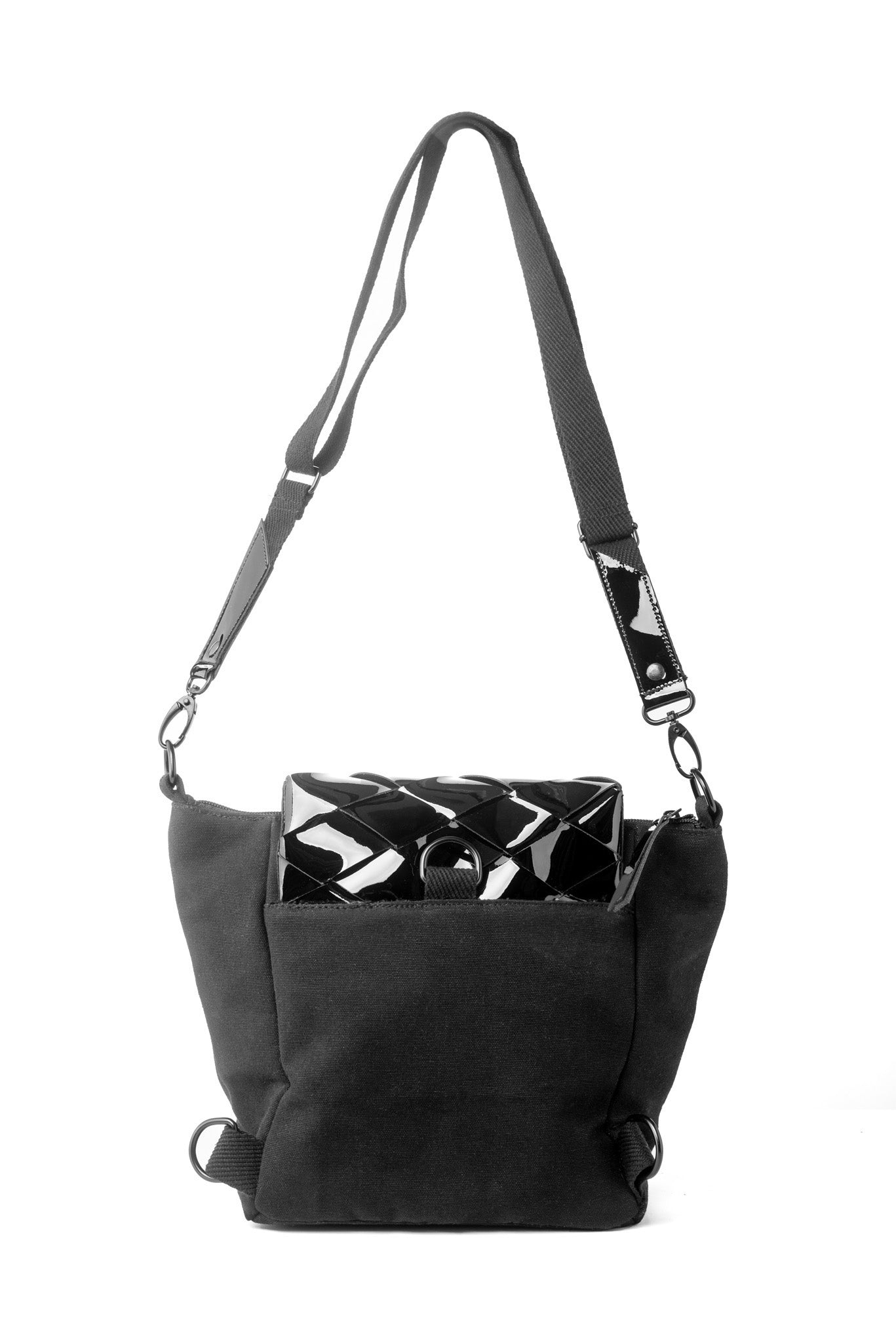 PEAKY Backpack & Shoulder Bag-Black Patent Leather - theabags