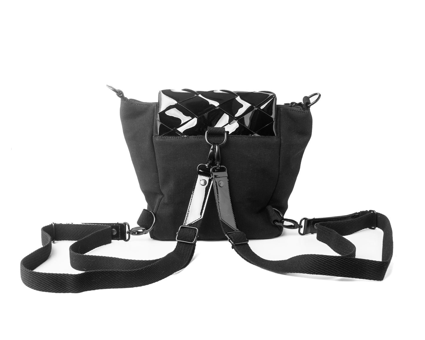 PEAKY Backpack & Shoulder Bag-Black Patent Leather - theabags